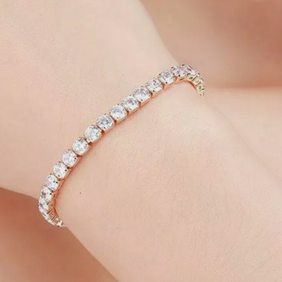 Cubic Zirconia 18K Gold Plated Tennis Bracelet - Picture 3 of 4